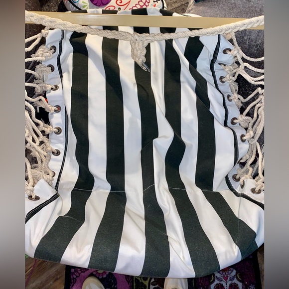 VINTAGE HAMMOCK SWING CHAIR MACRAME BAR FRAME CUSHIONED HIPPIE COOL 1980’s - Picture 2 of 9